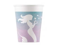 Procos 90547 Partybecher Meerjungfrau aus Pappe, 8 Stück, rosa, blau, weiß