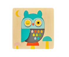 Petit Collage 8081 Holzpuzzle Eule, Mehrfarbig