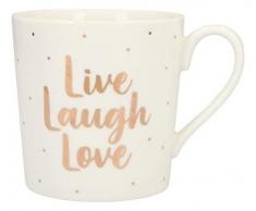 Depesche 5909.015 Tasse mit Henkel, aus Porzellan, 300 ml, mit Aufschrift, Live Love Laugh, Mehrfarbig