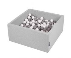 KiddyMoon Bällebad 90X40cm/200 Bälle ∅ 7Cm Bällepool Mit Bunten Bällen Für Babys Kinder Quadrat, Hellgrau:Weiß/Grau