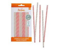 Decora Packung 80 Strohhalme aus Papier Bio-Stars & Pois Pink, KB2B1