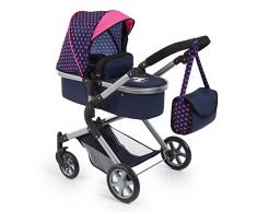 Bayer Design 18154AA City Neo Puppenwagen mit Wickeltasche und Einkaufskorb / umwandelbar in einen Sportwagen / höhenverstellbar / Design: Herzchen, Einhorn / dunkelblau, pink