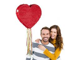 Relaxdays 10025175 Herzpinata, Zugpinata zum Aufhängen, Kinder & Erwachsene, Ziehpinata zum selbst Befüllen, Hochzeit, Pinata, rot