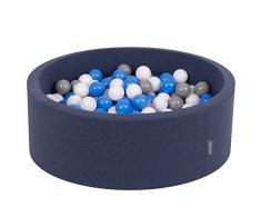 KiddyMoon Bällebad 90X30cm/300 Bälle ∅ 7Cm Bällepool Mit Bunten Bällen Für Babys Kinder Rund, Dunkelblau:Grau/Weiß/Blau