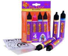 Kreul 49790 - PicTixx KerzenPen 4er Set, Farbe auf Basis von Flüssigwachs, zum Beschriften, Verzieren und Bemalen von Kerzen, mit feiner Malspitze, 4 Farben mit 29 ml, Wachsfolie und Vorlage