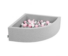 KiddyMoon Bällebad 90X30cm/200 Bälle Bällepool Mit Bällen ∅ 7Cm Für Babys Kinder Viertel Eckig, Hellgrau:Weiß/Grau/Rosa