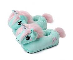 corimori Süße Plüsch Hausschuhe (10+ Designs) Einhorn „Jade“ Slipper Einheitsgr. 34-44 Unisex Pantoffeln Mint Rosa Silber