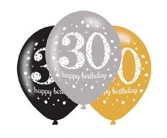 amscan 9900738 6 Ballons 30 Sparkling, Schwarz, Silber, Gold