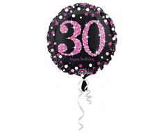 amscan 3378501 Folienballon 30.Geburtstag Celebration, Pink, Schwarz