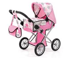 Bayer Design 13672AA Puppenwagen City Star, herausnehmbare Tragetasche, mit Umhängetasche, höhenverstellbar, rosa mit Sternenmuster