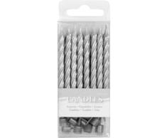 Folat Kuchenkerzen Silber, 16 Kerzen + Halter // für Silberhochzeit oder als