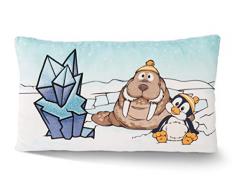 Nici 45741 Kissen Pinguin Peppi und Walross Walbo Wabbel, Kuschelkissen aus Plüsch für unterwegs, Kindergarten oder Zuhause