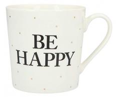 Depesche 5909.003 Tasse mit Henkel, aus Porzellan, 300 ml, mit Aufschrift, Be Happy, Mehrfarbig