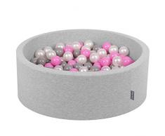 KiddyMoon Bällebad 90X30cm/300 Bälle ∅ 7Cm Bällepool Mit Bunten Bällen Für Babys Kinder Rund, Hellgrau:Perle-Grau-Pink