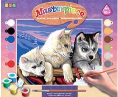 MAMMUT 8241036 - Malen nach Zahlen Senior, Huskies, Hunde, Komplettset mit bedruckter Malvorlage im A3 Format, 12 Acrylfarben, Pinsel und Anleitung, großes Malset ab 10 Jahre