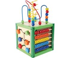 small foot 5886 Motorikwürfel „Frühling“ aus Holz, Babyspielzeug mit vier Spielflächen und Motorikschleifen, ab 1 Jahr