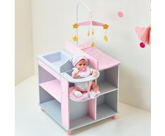 Olivias Little World TD-0203AG Babypuppen-Möbel Holz-Wickeltisch Bett, Rosa/Grau