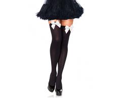 LEG AVENUE 6255 - Blickdichte Nylon Overknee Mit Satin Schleife, Einheitsgröße (EUR 36-40), schwarz/weiß, Damen Karneval Kostüm Fasching