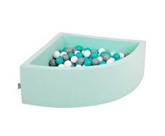 KiddyMoon Bällebad 90X30cm/200 Bälle Bällepool Mit Bällen ∅ 7Cm Für Babys Kinder Viertel Eckig, Mint:Grau/Weiß/Türkis