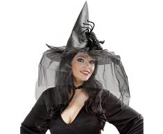 Halloween - Hexenhut mit Tüll, Federn und Spinne für Erwachsene und Jugendliche