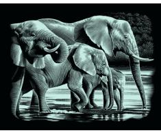 MAMMUT 137001 - Kratzbild, Motiv Elefanten, silber, glänzend, quer, Komplettset mit Kratzmesser und Übungsblatt, Scraper, Scratch, Kritzel, Kratzset für Kinder ab 8 Jahre