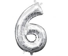 amscan 3308611 Folienballon Minishape Zahl 6, Silber