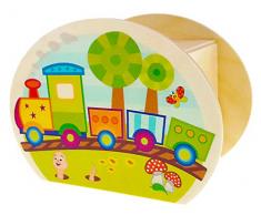 Hess Holzspielzeug 15234 - Spardose aus Holz mit Schlüssel, bunte Eisenbahn, Geschenk für Kinder zum Geburtstag, ca. 11,5 x 8,5 x 6,5 cm