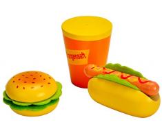 Idena 4100113 Kleine Küchenmeister Hamburger und Hotdog Set aus Holz, für Spielküche und Kaufmannsladen, ab 3 Jahre, ca. 15 x 16 x 6 cm