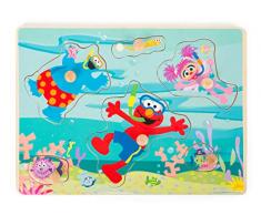 Small Foot 10977 Sesamstrasse Setzpuzzle Unterwasserwelt aus Holz, 100% FSC-Zertifiziert, Holzpuzzle für Kinder ab 1 Jahr Spielzeug, Mehrfarbig