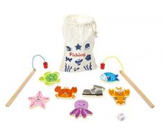 Small Foot 11366 Fische Angeln Reisespiel aus Holz, FSC100%-Zertifiziert Spielzeug, Mehrfarbig