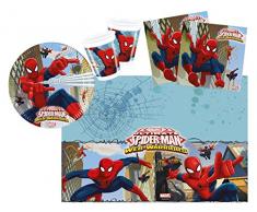 Procos 10108558B – Kinderpartyset Marvel Ultimate Spiderman, Web Warriors, Teller, Becher, Servietten, Tischdecke, Tischdeko, Kindergeburtstag, Grillparty, Motto Party