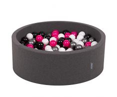 KiddyMoon Bällebad 90X30cm/200 Bälle ∅ 7Cm Bällepool Mit Bunten Bällen Für Babys Kinder Rund, Dunkelgrau:Weiß/Schwarz/Silber/Dunkelpink