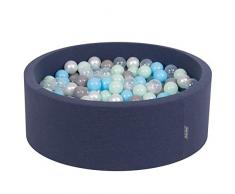 KiddyMoon Bällebad 90X30cm/200 Bälle ∅ 7Cm Bällepool Mit Bunten Bällen Für Babys Kinder Rund, Dunkelblau:Perle/Grau/Transparent/Babyblau/Mint