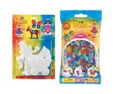Hama 4560 - Blisterpackung große Stiftplatten, Prinzessin, Pferd, Schmetterling, 3 Stück & 207-54 - Bügelperlen im Beutel, ca. 1000 Stück, glitzer-Mix