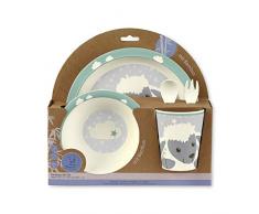 Sterntaler Bambus Kinder Geschirr-Set Schaf Stanley, Teller, Schüssel, Becher, Löffel und Gabel, Beige/Grau/Türkis
