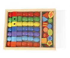 Lena 32010 - Bastelset Holzfädelperlen in Holzkassette, mit 54 Fädelperlen aus Holz, ca. 3 cm groß, Holzperlen Set für Kinder ab 3 Jahre, Perlen Set zum selber gestalten von Schmuckketten