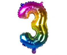 Boland 21983 - Folienballon Zahl 3, Größe 36 cm, regenbogenfarben, Zahlenballon, Ballon, Luft, Geburtstag, Jubiläum, Jubiläumsjahr, Lebensjahr, Überraschungsparty, Kindergeburtstag, Dekoration