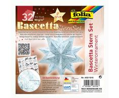 folia 402/1515 - Bastelset Bascetta Stern Winterornament weiß/eisblau, 32 Blatt, 15 x 15 cm, fertige Größe des Papiersterns ca. 20 cm, mit ausführlicher Anleitung - ideal zur zeitlosen Dekoration