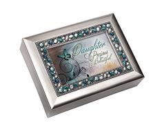Musikbox / Schmuckschatulle silbernes Finish, Dekorativer Strassbesatz auf dem Deckel, Design: Daughter the Most Precious Gift in the World, Musik-/Schmuckbox – spielt „You Light Up My Life“