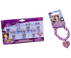 Joy Toy 115011+115054 - Disney Sofia Set - Sticker-Ohrringe und Ringe, 17 x 11 x 2 cm und Perlenarmband mit herzförmigem Anhänger, 5 x 1 x 17 cm