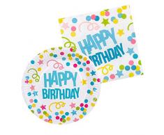 Boland 31009 - Partygeschirr Set Happy Birthday, 6 Teller, 6 Becher, 12 Servietten, Geburtstag, Einweggeschirr, Pappe, Kindergeburtstag, Motto Party, Partyzubehör