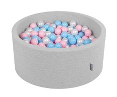 KiddyMoon Bällebad 90X40cm/300 Bälle ∅ 7Cm Bällepool Mit Bunten Bällen Für Babys Kinder Rund, Hellgrau:Baby Blau/Rosa/Perle
