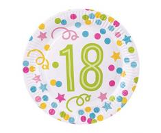 Boland 31111 - Partygeschirr Teller 18. Geburtstag, 6 Stück, Durchmesser 23 cm, volljährig, Birthday, Pappteller, Papierteller, umweltfreundlich, Einweggeschirr, Einwegteller, Party, Geburtstag