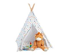 Relaxdays Tipi Zelt, Spielzelt mit Boden, inklusive Tragetasche, Wigwam Kinderzelt, HxBxT: 160 x 115 x 115 cm, weiß-bunt