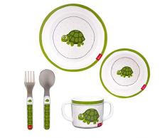 SIGIKID Mädchen und Jungen, 5tlg. Melamin-Set Kindereschirr Schildkröte, BPA-frei, empfohlen ab 24 Monaten, weiß/grün, 25081