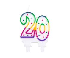 Boland 31082 - Geburtstagskerze Zahl 20, 1 Stück, Zwanzig, mit Kerzenhalter, Stecker, Spieß, Minikerze, Tortenkerze, Kuchen, Geburtstag, Dekoration, Geschenk, Jubiläum, Mehrfarbig