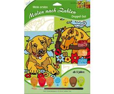 MAMMUT 102001 - Mein erstes Malen nach Zahlen, Tiermotive, Hund & Pferd, Doppelpack, Komplettset mit 2 bedruckten Malvorlagen, 7 Acrylfarben und Pinsel, Malset für Kinder ab 5 Jahre
