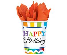 amscan 8 Papierbecher Bright Birthday, 266 ml, Mehrfarbig, 12