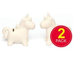Baker Ross Spardosen „Einhorn“ aus Keramik für Kinder zum Basteln, Bemalen und Dekorieren (2 Stück)