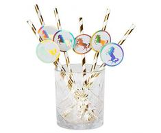 Boland 50006 - Papierstrohhalme Einhorn, 6 Stück, Länge 20 cm, umweltfreundlich, Trinkhalme, Papierhalme, Cocktail Party, Beach Party, Garten Party, Partygeschirr, Motto Party, Karneval